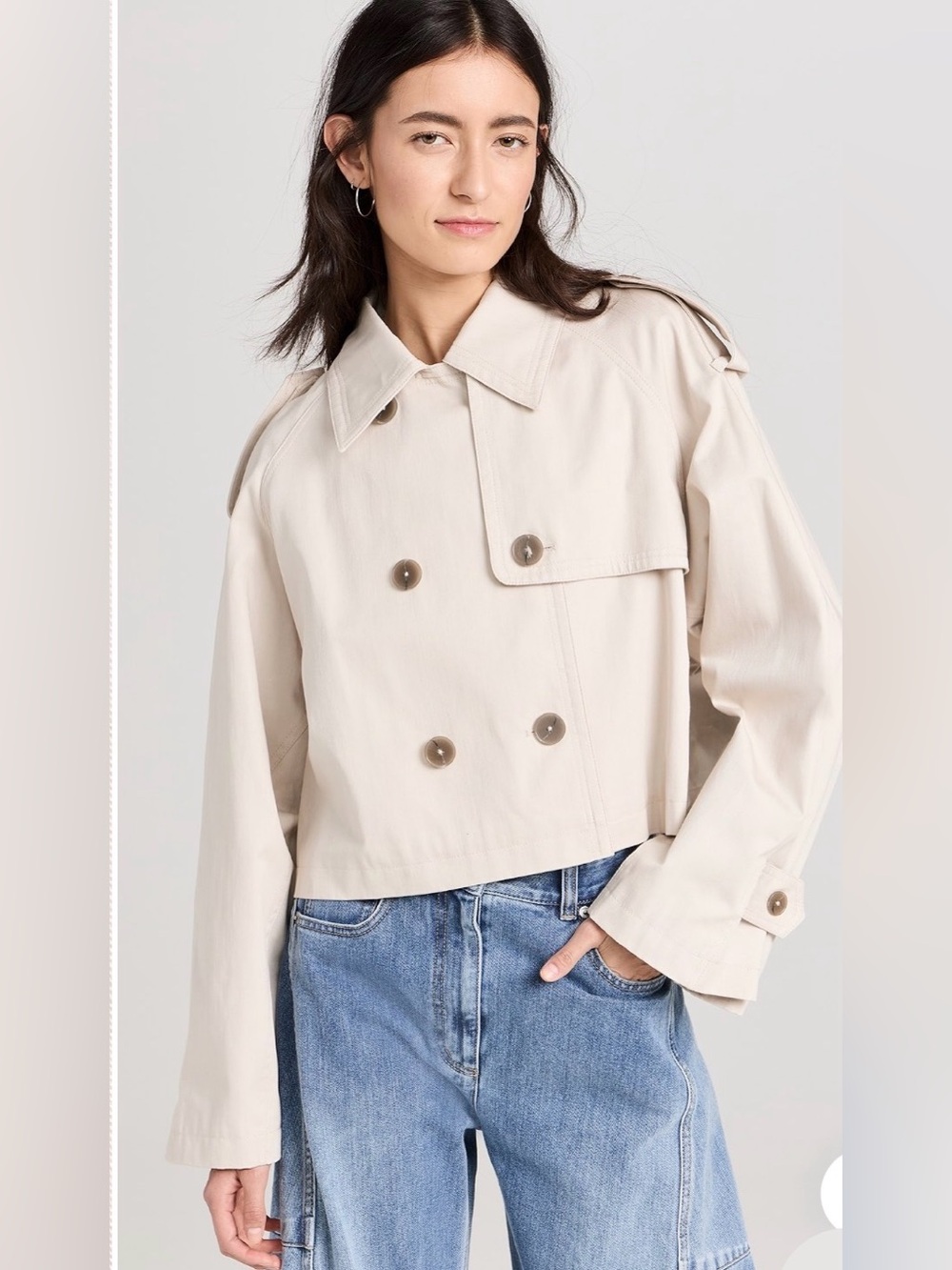 Closed Cropped Trench Jacket Limestone Beige Size Small